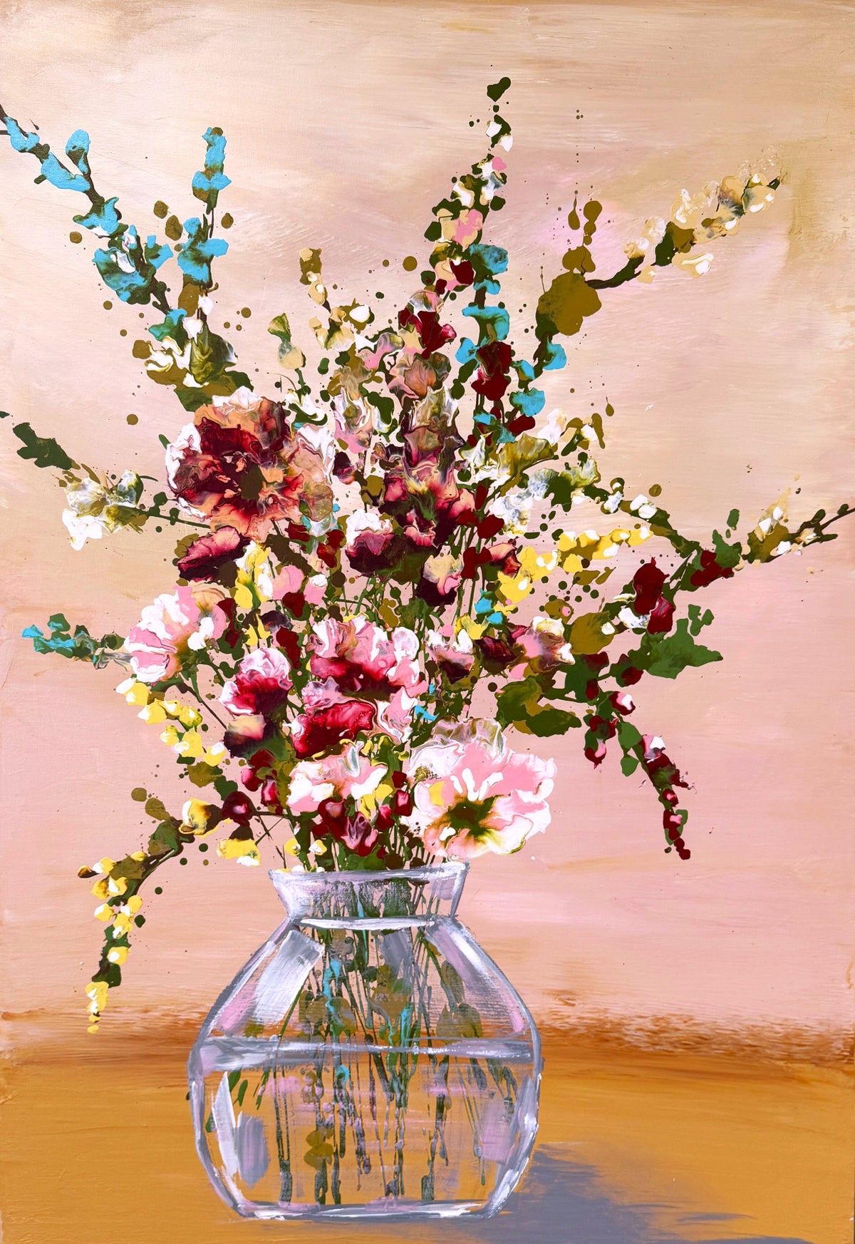 Flowers for me -ready to hang  abstract floral artwork
