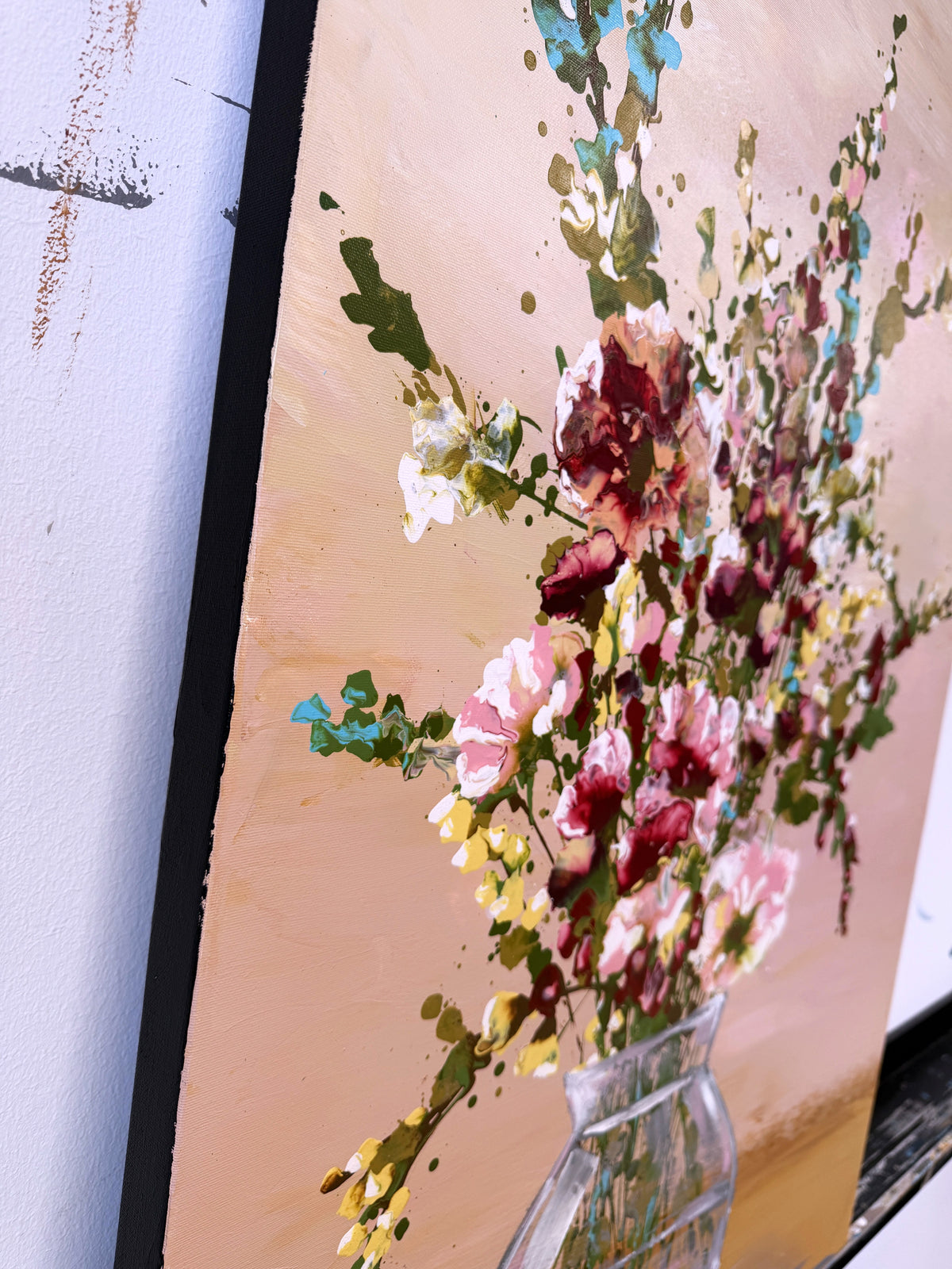 Flowers for me -ready to hang  abstract floral artwork