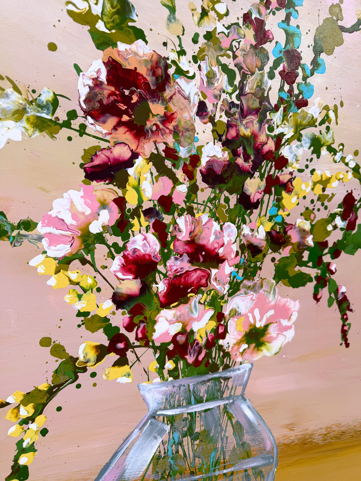 Flowers for me -ready to hang  abstract floral artwork