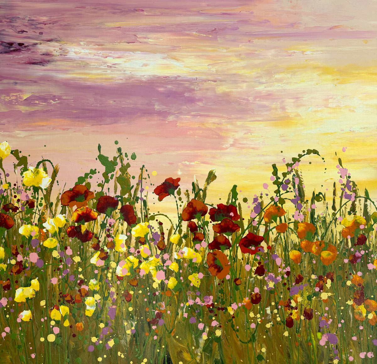 Glowing Sunset – Original Wildflower Landscape Painting