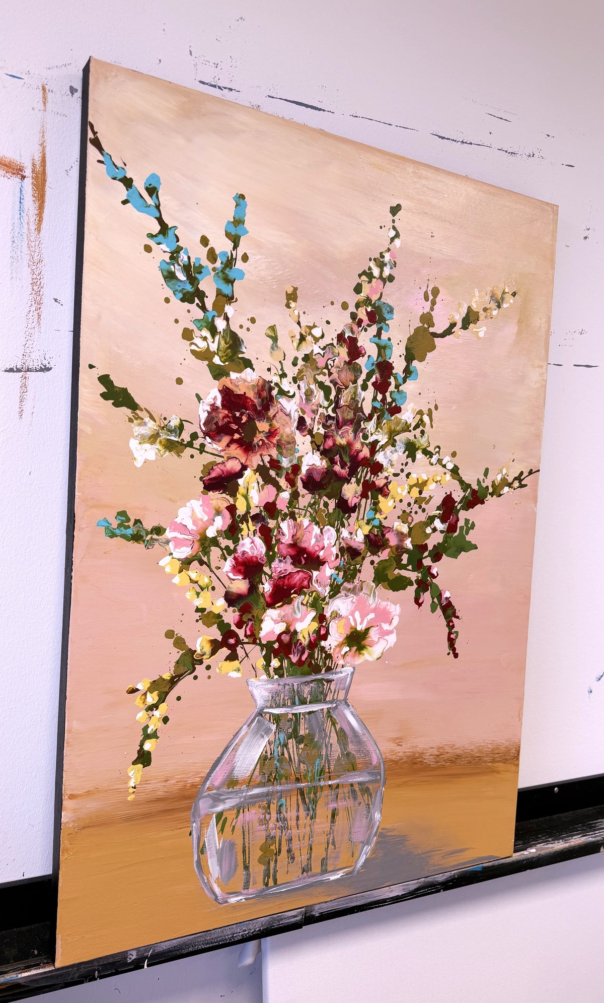 Flowers for me -ready to hang  abstract floral artwork